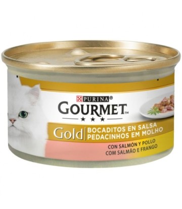 GOURMET GOLD BOCADOS SALSA SALMON Y POLLO 85GR