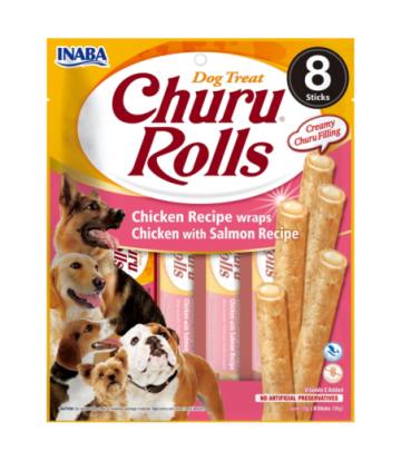 CHURU DOG ROLLS POLLO Y SALMON 8X12GR