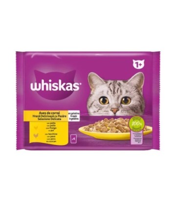 WHISKAS SELECCIÓN AVES EN GELATINA 4X85GR